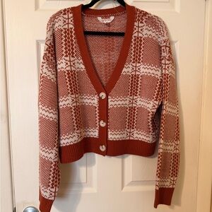 No Boundaries Rust and Cream Plaid Cardigan